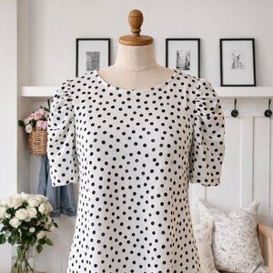 Blousology XL Black and White Polka Dot Ladies Ruffle Blouse